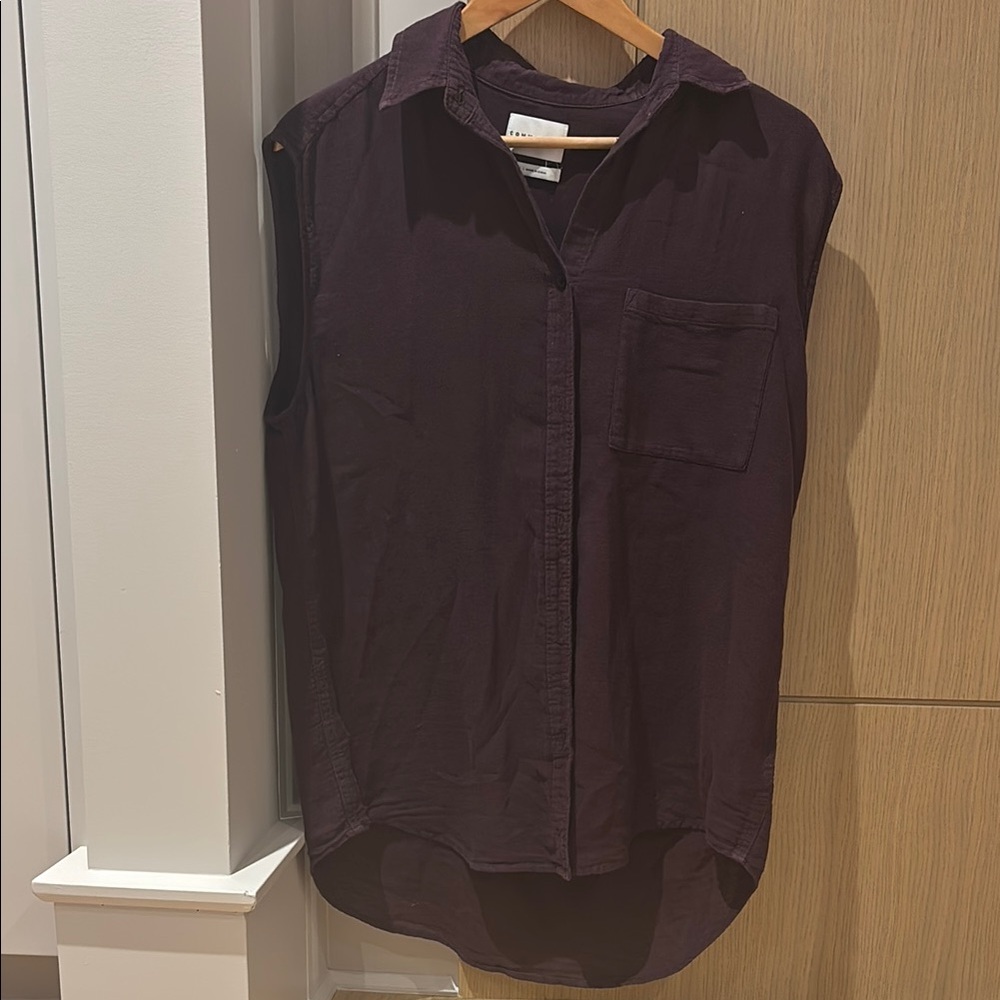 Aritzia Community Sleeveless Dark Purple Oversized Button-Up Shirt
